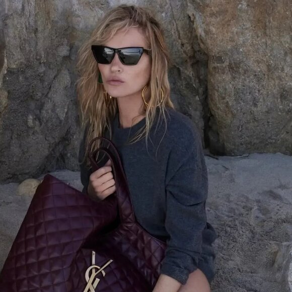 Saint Laurent SLM104 003 Sunglasses Havana Square Frame, Green Lenses - Picture 2 of 13